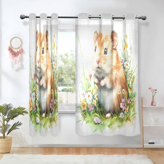 Yayeee Window Curtains Light Filtering 63"x42" Grommet Panel Pair Home Living Room Decor, Hamster Flower