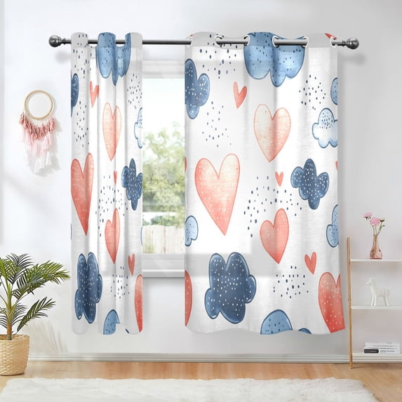 Yayeee Window Curtains Light Filtering 63"x42" Grommet Panel Pair Home Living Room Decor, Heart Cloud Pattern