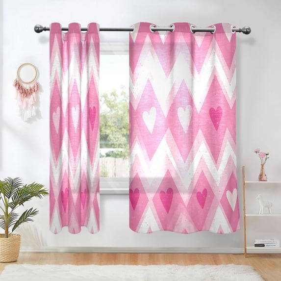 Yayeee Window Curtains Light Filtering 63"x42" Grommet Panel Pair Home Living Room Decor, Heart Geometric