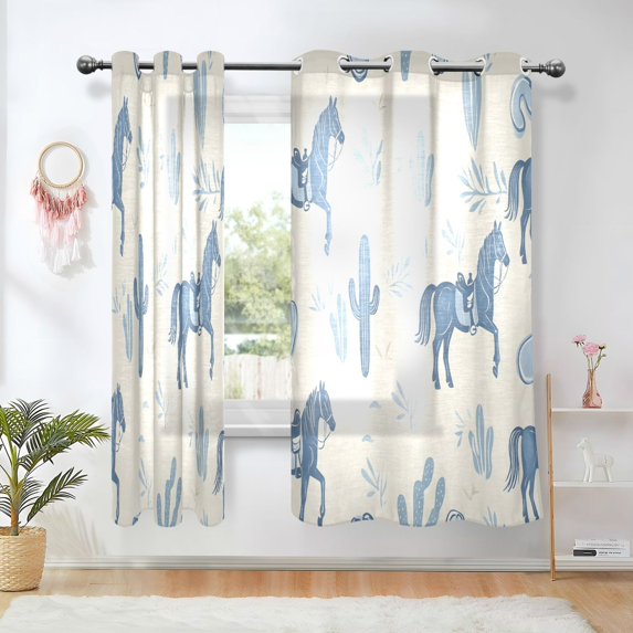 Yayeee Window Curtains Light Filtering 63"x42" Grommet Panel Pair Home Living Room Decor, Horse Cactus Pattern