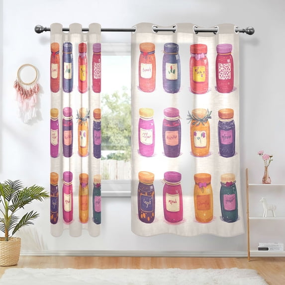 Yayeee Window Curtains Light Filtering 63"x42" Grommet Panel Pair Home Living Room Decor, Jam Jars