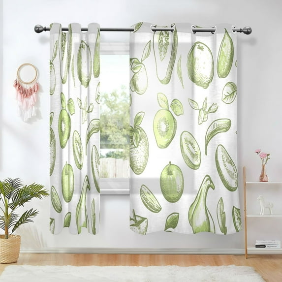 Yayeee Window Curtains Set of 2 for Living Room Light Filtering 63"x42", Kiwi Leaves Fruit Pattern