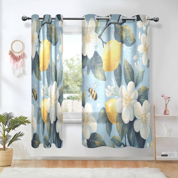 Yayeee Window Curtains Set of 2 for Living Room Light Filtering 63"x42", Lemon Pattern