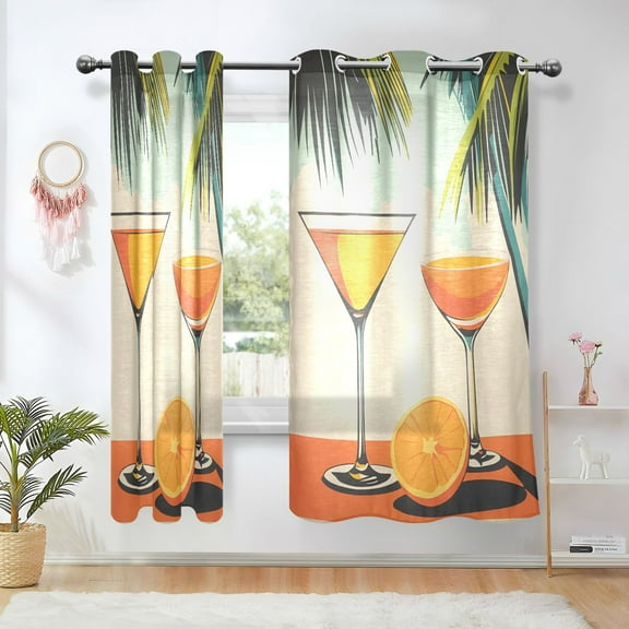Yayeee Window Curtains Set of 2 for Living Room Light Filtering 63"x42", Mid Century Glasses