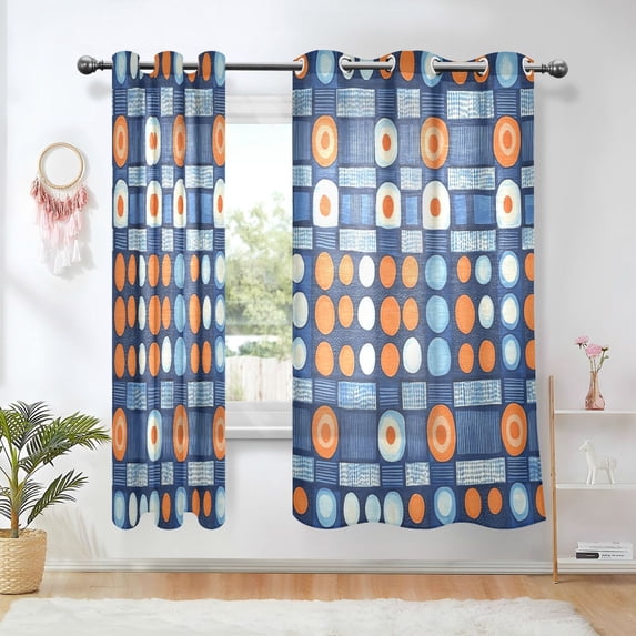 Yayeee Window Curtains Light Filtering 63"x42" Grommet Panel Pair Home Living Room Decor, Modern Color Circle