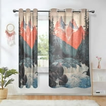 Yayeee Window Curtains Set of 2 for Living Room Light Filtering 63"x42", Mountains at Dawn