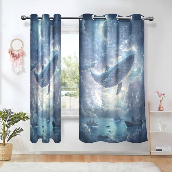Yayeee Window Curtains Light Filtering 63"x42" Grommet Panel Pair Home Living Room Decor, Night Floating Whale
