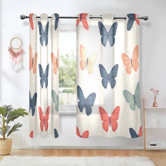 Yayeee Window Curtains Set of 2 for Living Room Light Filtering 63"x42", Orange Butterflies
