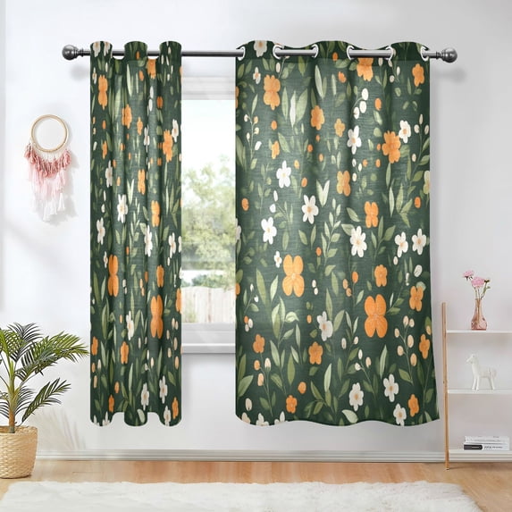 Yayeee Window Curtains Light Filtering 63"x42" Grommet Panel Pair Home Living Room Decor, Orange Flowers