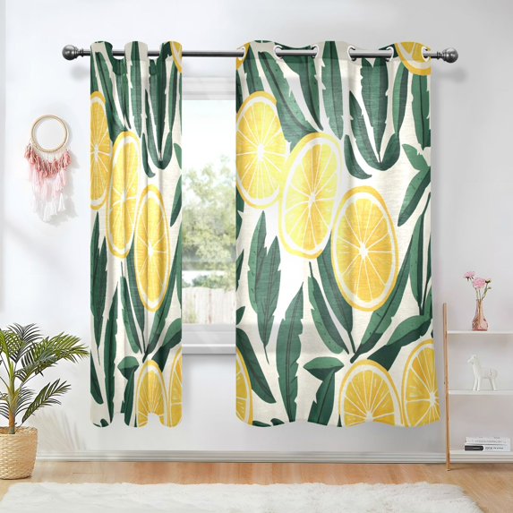 Yayeee Window Curtains Set of 2 for Living Room Light Filtering 63"x42", Orange Leaves Pattern