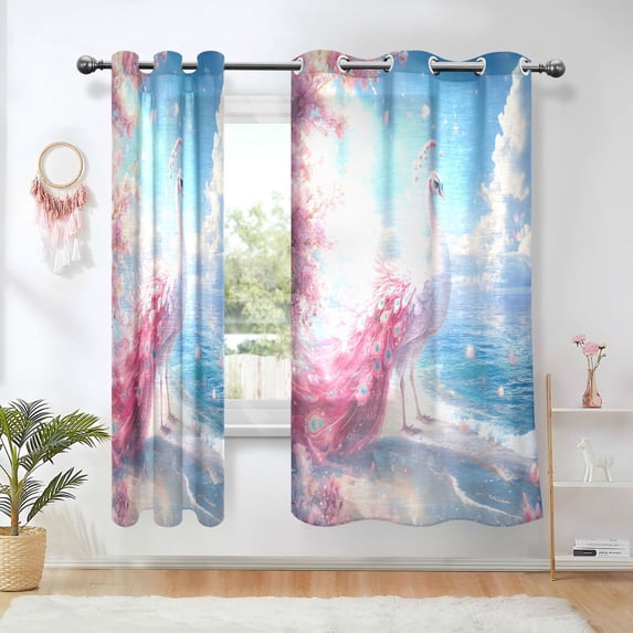 Yayeee Window Curtains Light Filtering 63"x42" Grommet Panel Pair Home Living Room Decor, Peacock