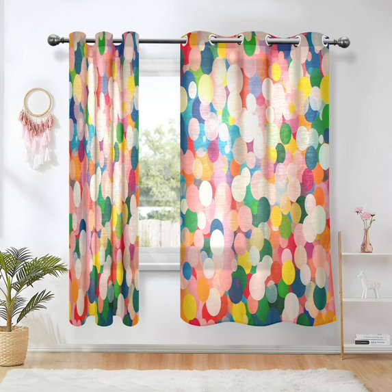 Yayeee Window Curtains Light Filtering 63"x42" Grommet Panel Pair Home Living Room Decor, Pink Colorful Circles