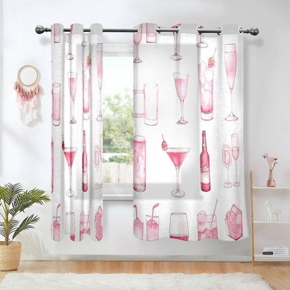 Yayeee Window Curtains Set of 2 for Living Room Light Filtering 63"x42", Pink Drink Pattern