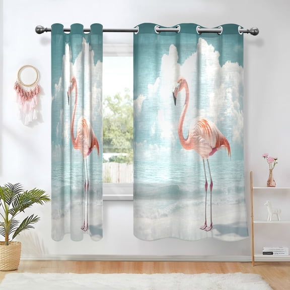 Yayeee Window Curtains Light Filtering 63"x42" Grommet Panel Pair Home Living Room Decor, Pink Flamingo Sea