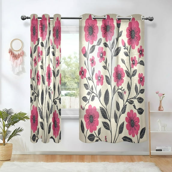 Yayeee Window Curtains Set of 2 for Living Room Light Filtering 63"x42", Pink Flowers