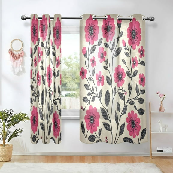 Yayeee Window Curtains Set of 2 for Living Room Light Filtering 63"x42", Pink Flowers