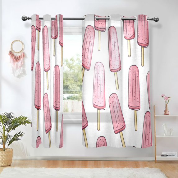 Yayeee Window Curtains Light Filtering 63"x42" Grommet Panel Pair Home Living Room Decor, Pink Ice Cream