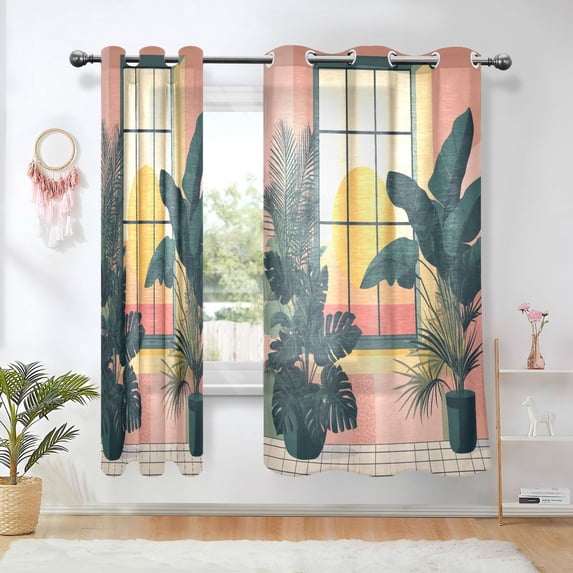 Yayeee Window Curtains Light Filtering 63"x42" Grommet Panel Pair Home Living Room Decor, Pink Sunset