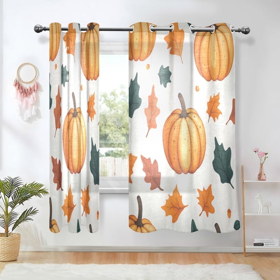 Yayeee Window Curtains Set of 2 for Living Room Light Filtering 63"x42", Pumpkins Pattern