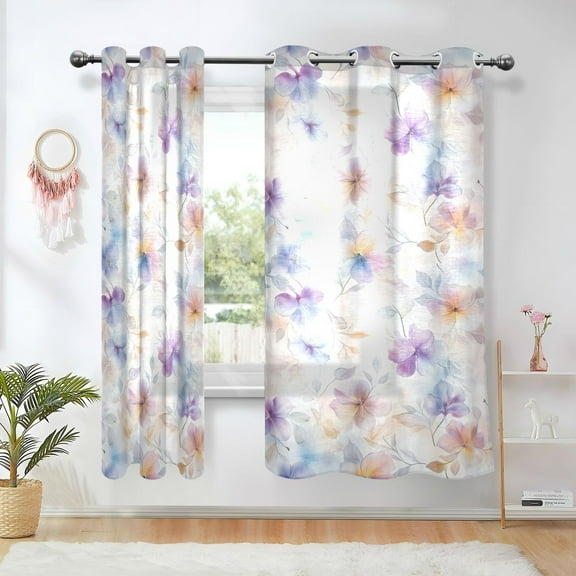 Yayeee Window Curtains Set of 2 for Living Room Light Filtering 63"x42", Purple Flower Pattern