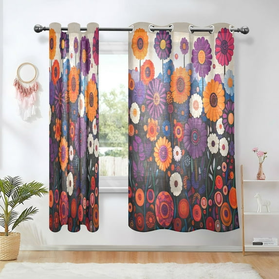 Yayeee Window Curtains Set of 2 for Living Room Light Filtering 63"x42", Purple Flowers