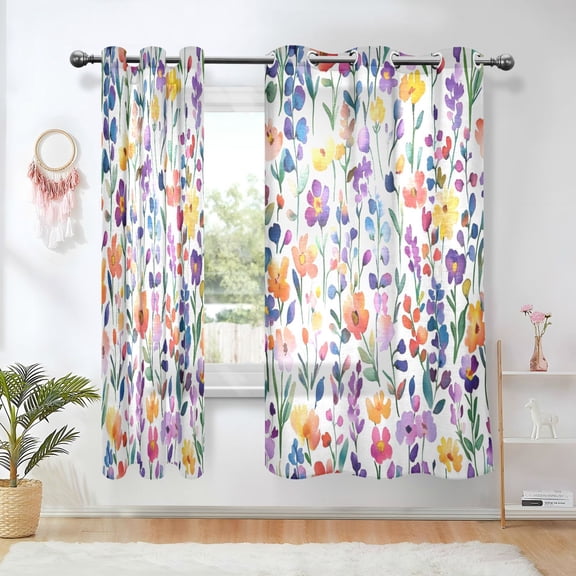 Yayeee Window Curtains Set of 2 for Living Room Light Filtering 63"x42", Purple Wildflower Pattern