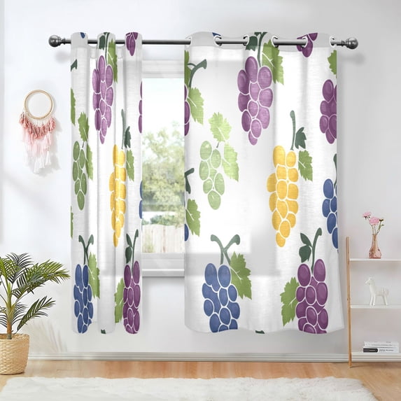 Yayeee Window Curtains Light Filtering 63"x42" Grommet Panel Pair Home Living Room Decor, Purple Yellow Green Grapes Pattern