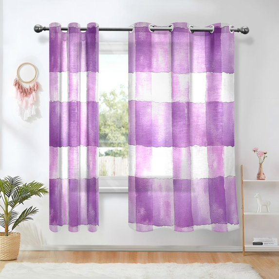 Yayeee Window Curtains Set of 2 for Living Room Light Filtering 63"x42", Purple and White Pattern