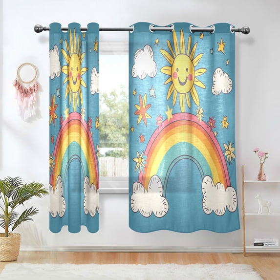Yayeee Window Curtains Light Filtering 63"x42" Grommet Panel Pair Home Living Room Decor, Rainbow with Stars