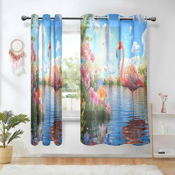 Yayeee Window Curtains Set of 2 for Living Room Light Filtering 63"x42", Realistic Pink Flamingo Flower