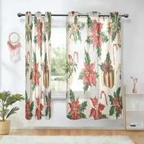 Yayeee Window Curtains Set of 2 for Living Room Light Filtering 63"x42", Red Christmas Poinsettia