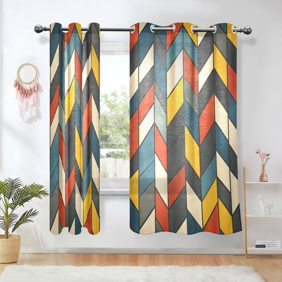 Yayeee Window Curtains Set of 2 for Living Room Light Filtering 63"x42", Red Geometric