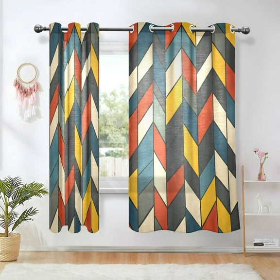 Yayeee Window Curtains Set of 2 for Living Room Light Filtering 63"x42", Red Geometric