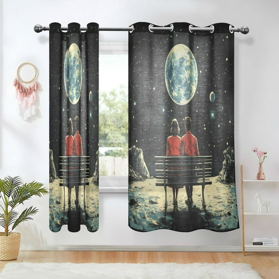 Yayeee Window Curtains Set of 2 for Living Room Light Filtering 63"x42", Red Sitting on The Moon