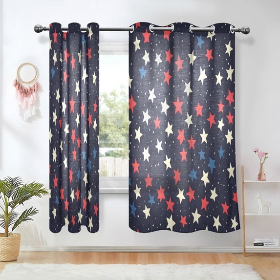 Yayeee Window Curtains Light Filtering 63"x42" Grommet Panel Pair Home Living Room Decor, Red Starry Pattern