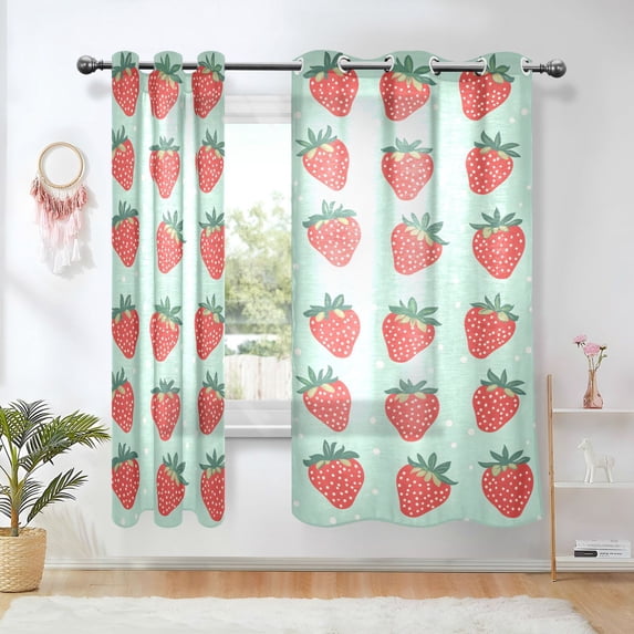 Yayeee Window Curtains Light Filtering 63"x42" Grommet Panel Pair Home Living Room Decor, Red Strawberry