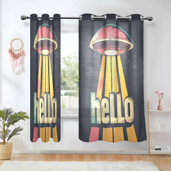 Yayeee Window Curtains Light Filtering 63"x42" Grommet Panel Pair Home Living Room Decor, Red UFO