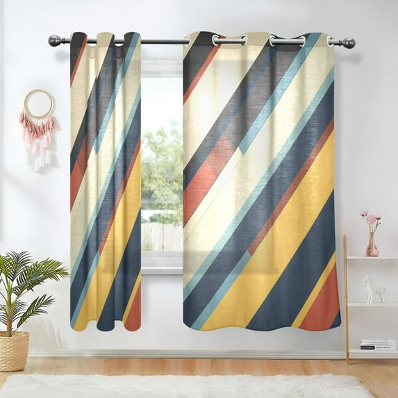 Yayeee Window Curtains Set of 2 for Living Room Light Filtering 63"x42", Retro Colorful Stripes
