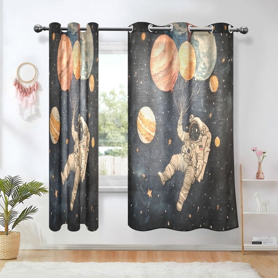 Yayeee Window Curtains Set of 2 for Living Room Light Filtering 63"x42", Retro Watercolor Planet