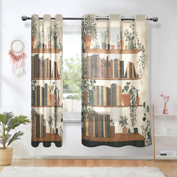 Yayeee Window Curtains Light Filtering 63"x42" Grommet Panel Pair Home Living Room Decor, Shelf Plants