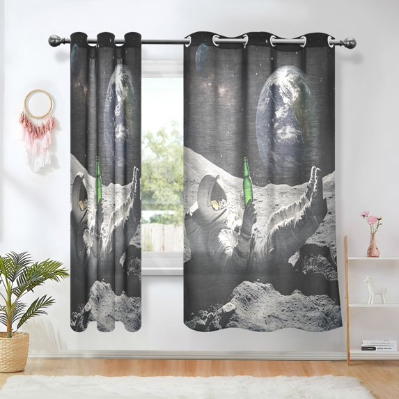 Yayeee Window Curtains Light Filtering 63"x42" Grommet Panel Pair Home Living Room Decor, Space Earth