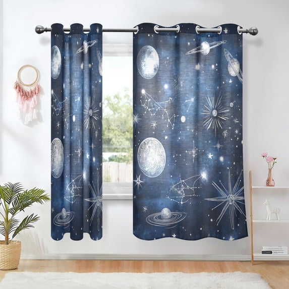 Yayeee Window Curtains Light Filtering 63"x42" Grommet Panel Pair Home Living Room Decor, Starry Sky Planet