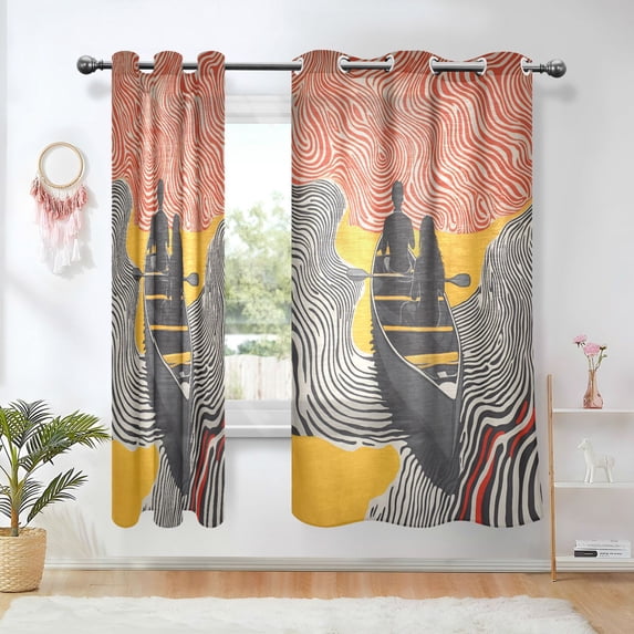 Yayeee Window Curtains Light Filtering 63"x42" Grommet Panel Pair Home Living Room Decor, Striped Boat