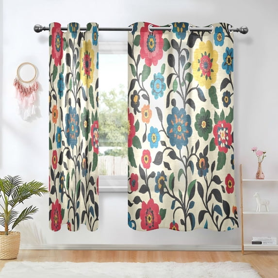 Yayeee Window Curtains Light Filtering 63"x42" Grommet Panel Pair Home Living Room Decor, Vibrant Floral