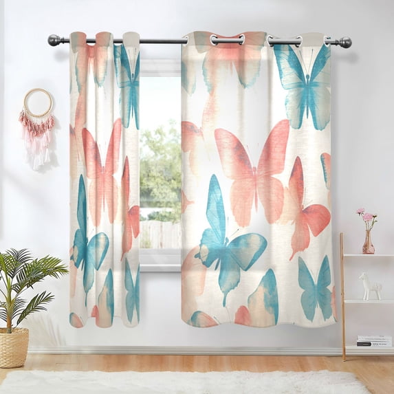 Yayeee Window Curtains Set of 2 for Living Room Light Filtering 63"x42", Watercolor Butterflies