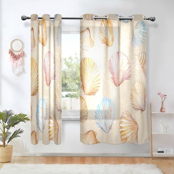Yayeee Window Curtains Set of 2 for Living Room Light Filtering 63"x42", Watercolor Seashell
