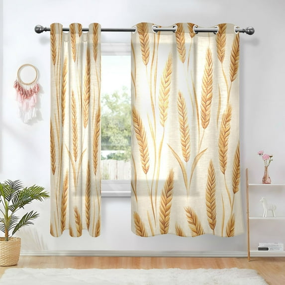 Yayeee Window Curtains Set of 2 for Living Room Light Filtering 63"x42", Wheat Ears Pattern
