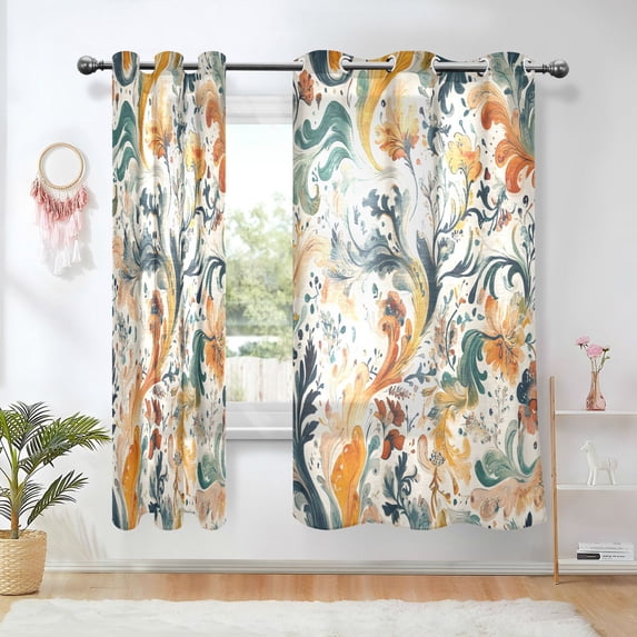 Yayeee Window Curtains Light Filtering 63"x42" Grommet Panel Pair Home Living Room Decor, Whimsical Leaves