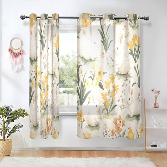 Yayeee Window Curtains Light Filtering 63"x42" Grommet Panel Pair Home Living Room Decor, White Rabbits