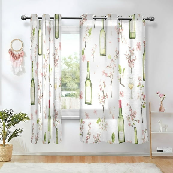 Yayeee Window Curtains Set of 2 for Living Room Light Filtering 63"x42", Wine Bottle Pink Flowers Pattern